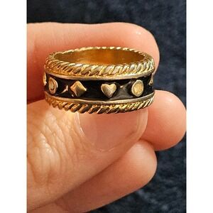 Vintage 18KGE Gold Electroplate Black Enamel Playing Card Suit Band Ring Sz 7.25
